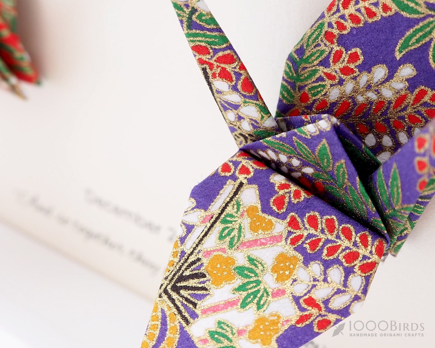Gold & Purple Japanese Yuzen Washi Paper – Love Birds, Origami Crane Art, Perfect Couple Anniversary Gift