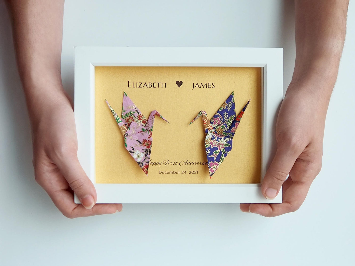 Origami Crane Art Frame – Vibrant Floral Patterns with Gold Accents, Japanese Washi Paper