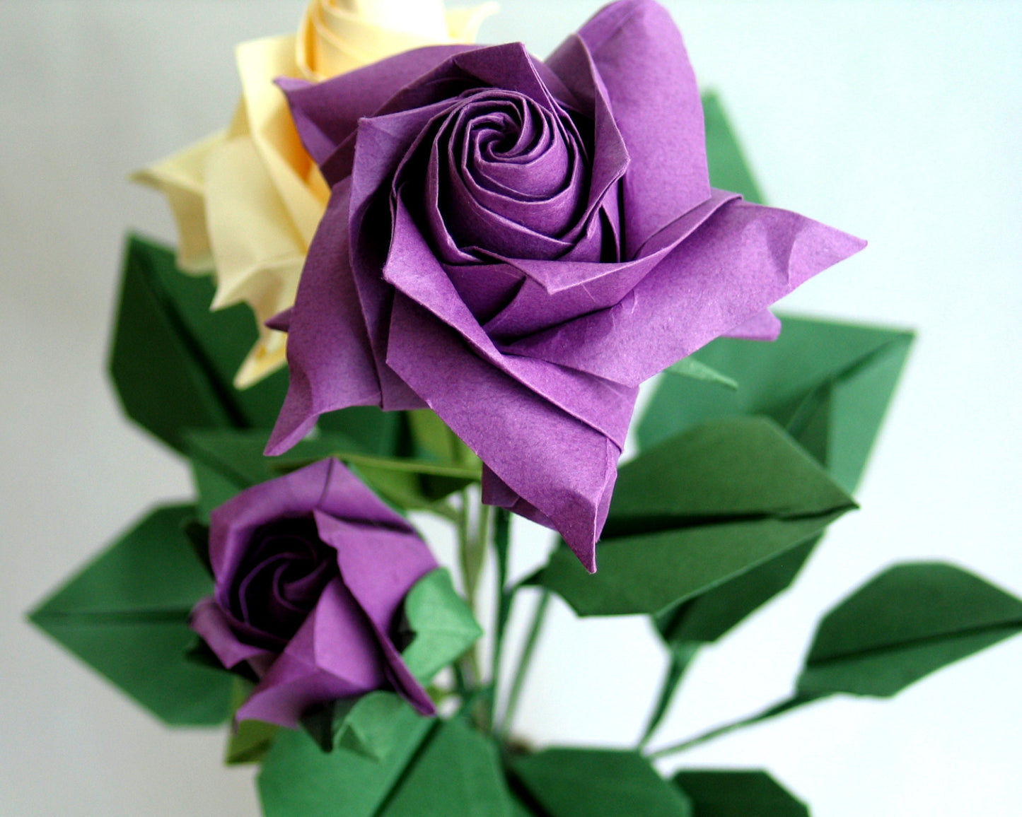 Purple Origami Rose, Cream Origami Rose, Origami Rose Bouquet, Paper Flower Bouquet, Origami Decoration, Paper Anniversary, Anniversary Gift