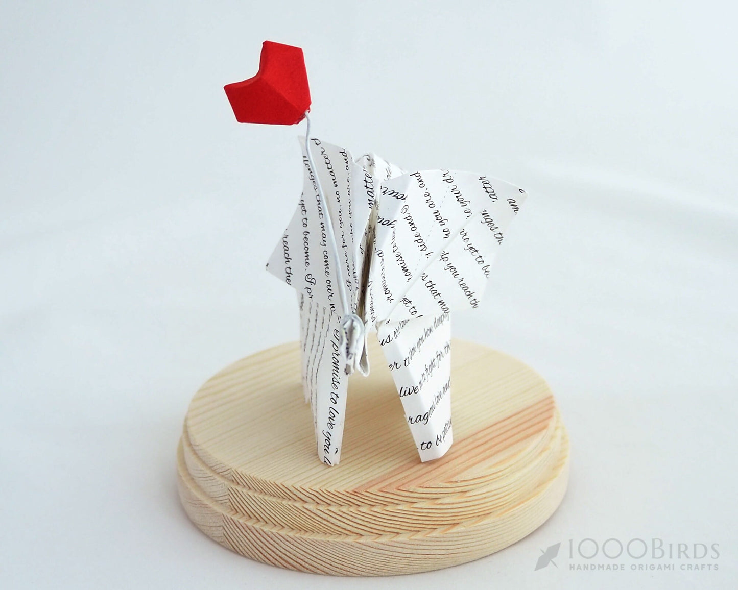 Vow Printed Origami Elephant in Glass Cloche — 1st Anniversary Gift, Paper Anniversary, Handmade Tabletop Decor