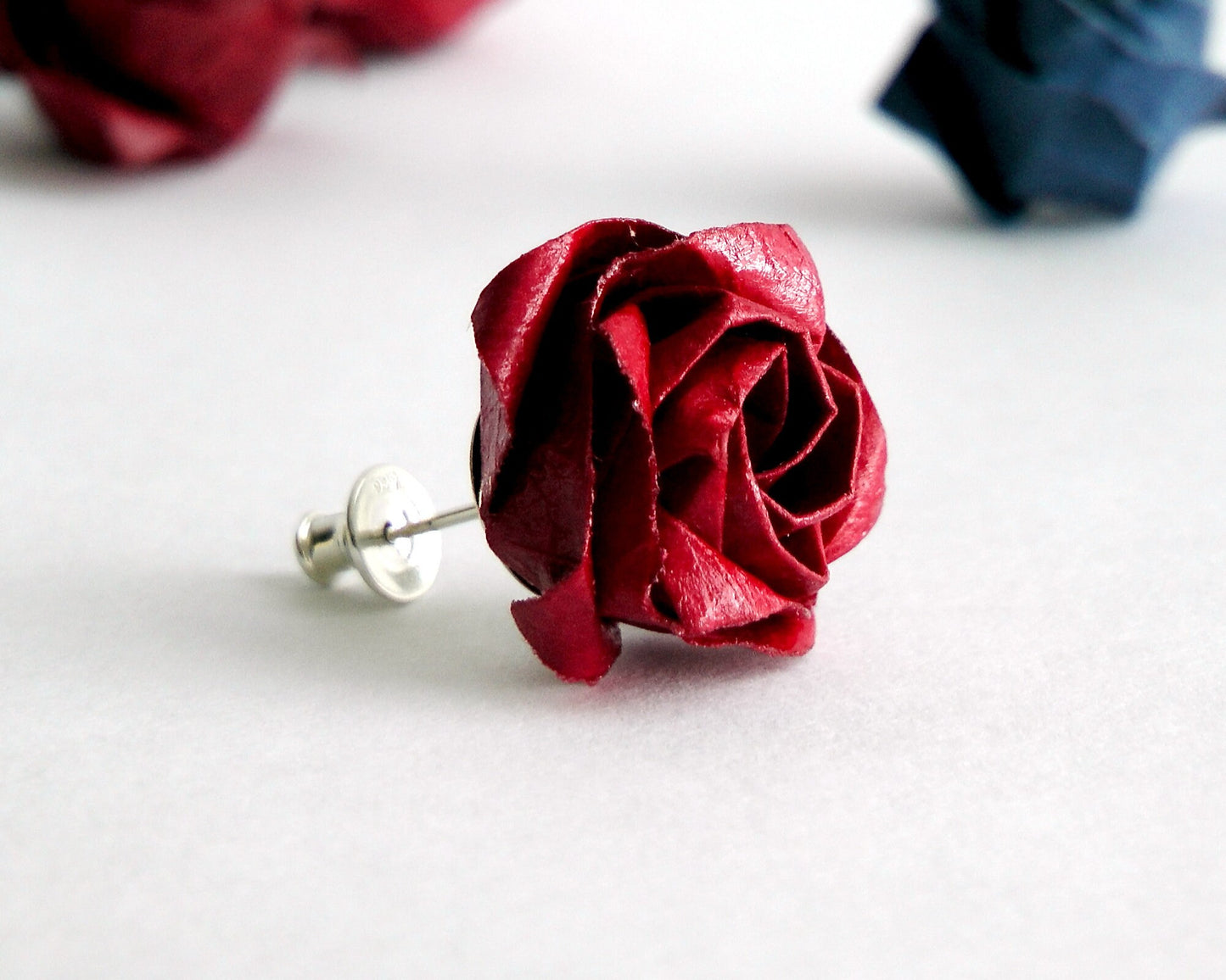 Origami Rose Stud Earring: Sterling Silver, Paper Flower, Kawaii Bijoux