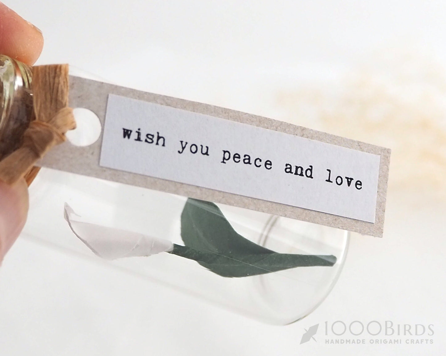Origami Peace Lily in Mini Bottle: Personalized Sympathy Gift