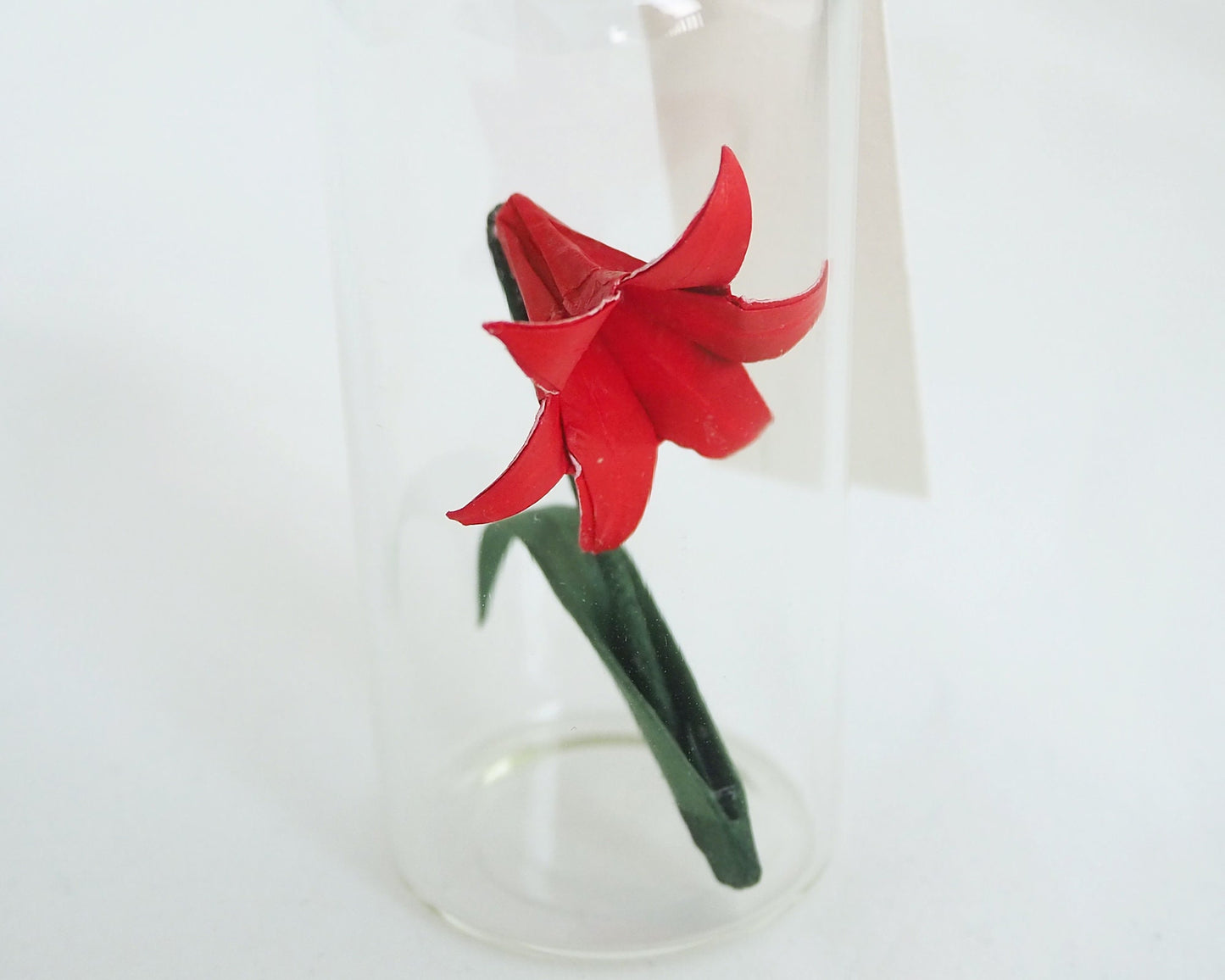 Red Lily Origami Paper Flower in Mini Bottle, UNique Handmade Gift, Personalized Christmas Ornament, Valentine's Day Gift for Her