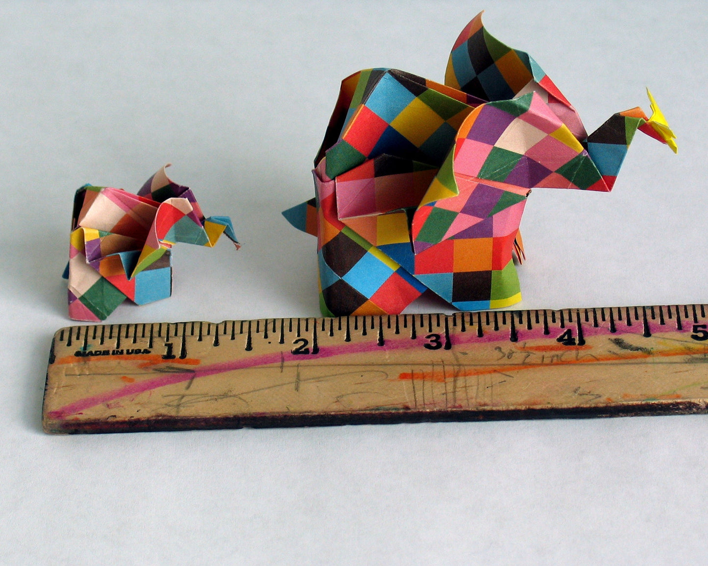Origami Elephant Family: Handmade Paper Sculpture with Butterfly