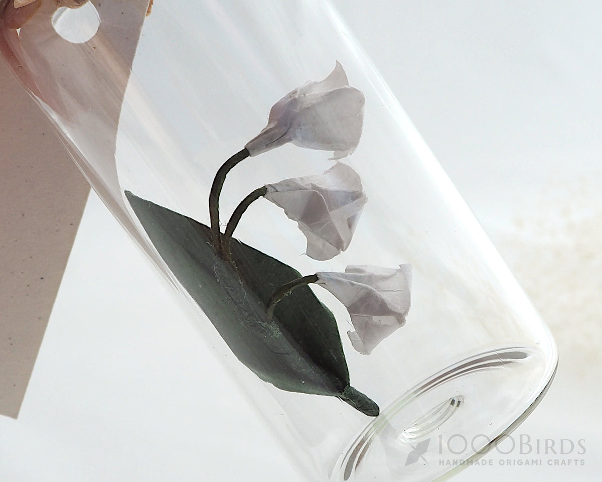 Lily of the Valley, Origami Lily of the Valley, Origami Paper Lily, Mini Glass Bottle, Personalized Gift, Paper Anniversary, Wish Bottle