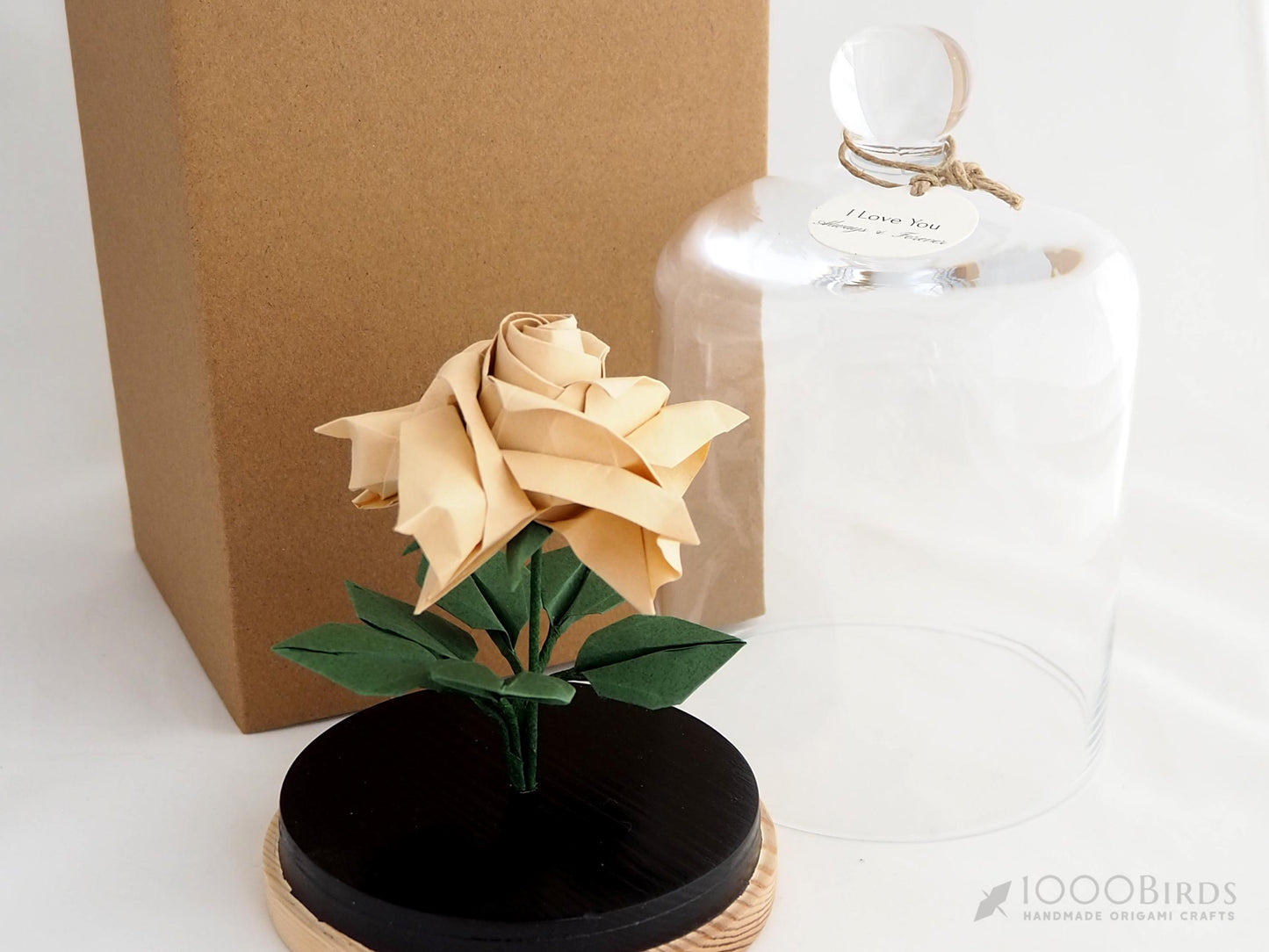 Solid-Colored Origami Rose in Glass Dome – Personalized Anniversary & Valentine’s Keepsake Gift