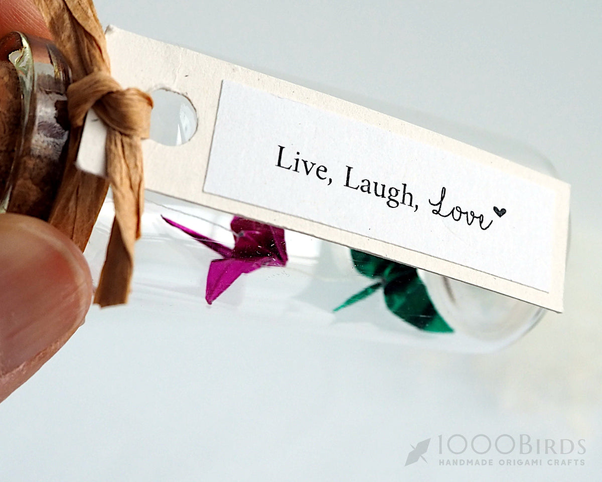 Metallic Origami Crane Gift: Personalized Message in Mini Bottle