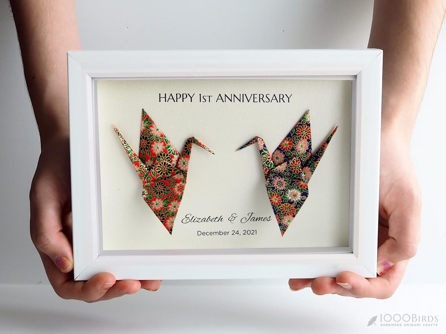 Gold Floral Patterns Origami Crane Art – Anniversary, Wedding, 50th Anniversary Gift