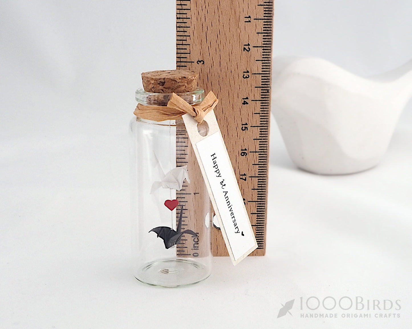 Personalized “I Carry Your Heart” Origami Crane Mini Bottle – Christmas Ornament & Paper Anniversary Keepsake