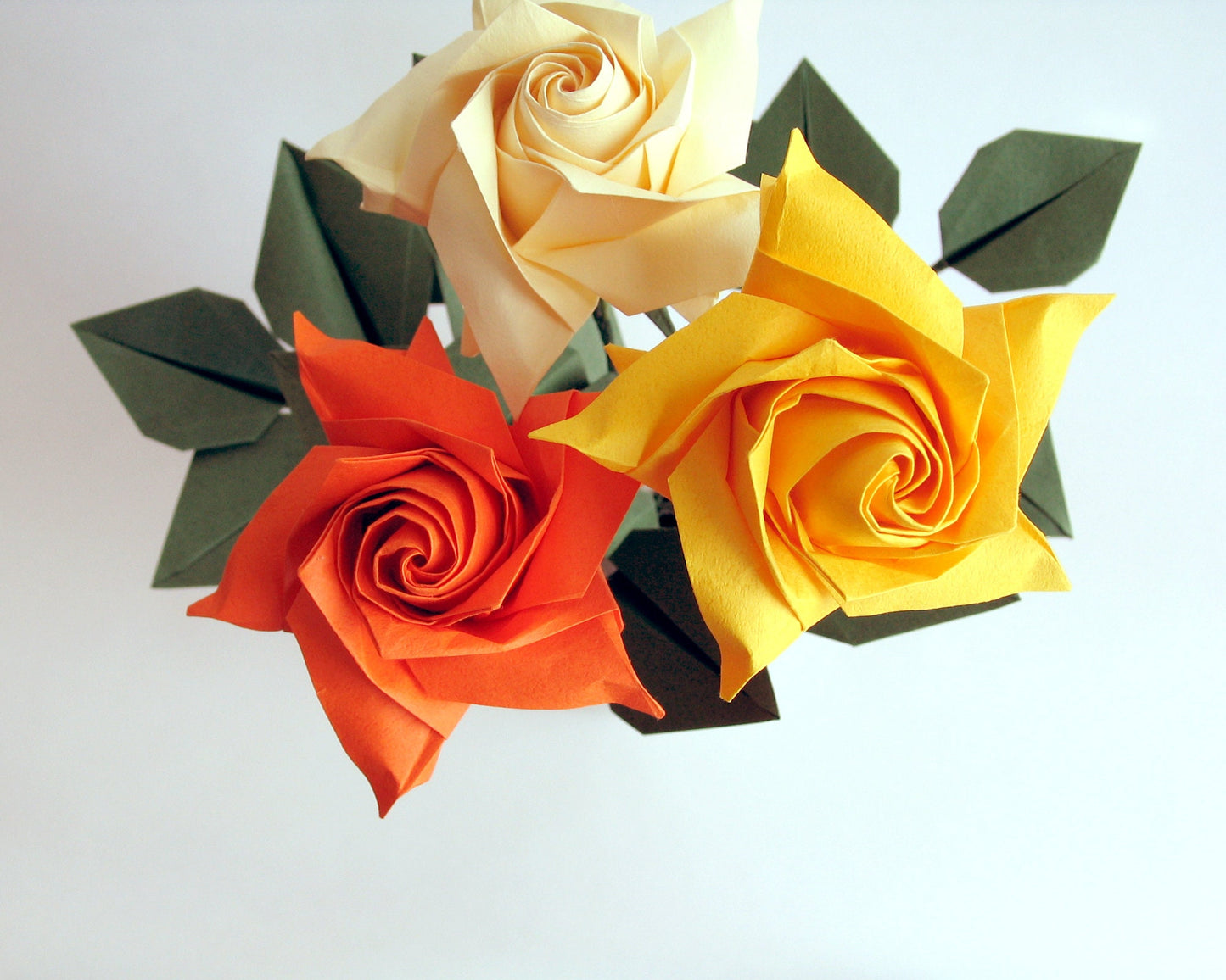Origami Rose Bouquet: Yellow, Cream & Orange Paper Flowers