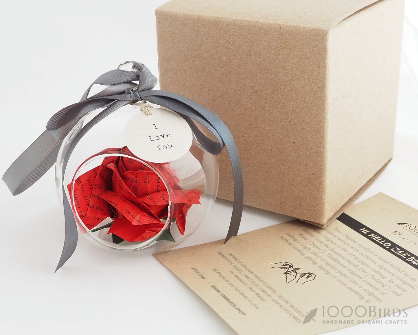 Personalized Origami Rose Ornament | First Christmas Gift | Custom Anniversary Keepsake in Glass Globe