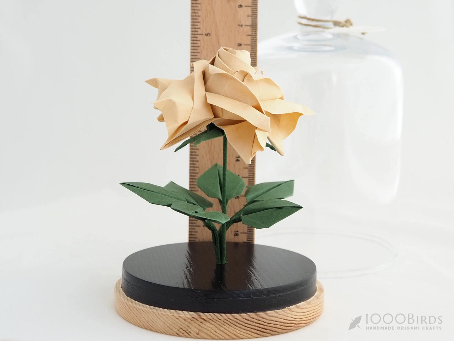 Solid-Colored Origami Rose in Glass Dome – Personalized Anniversary & Valentine’s Keepsake Gift
