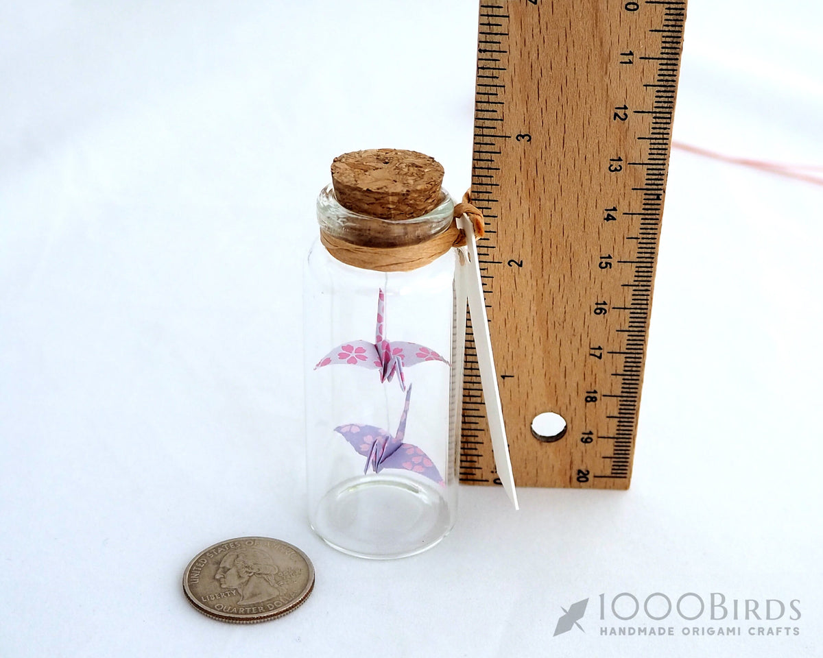 Kawaii Cherry Blossom Origami Paper Cranes in Mini Bottle: Friendship Gift