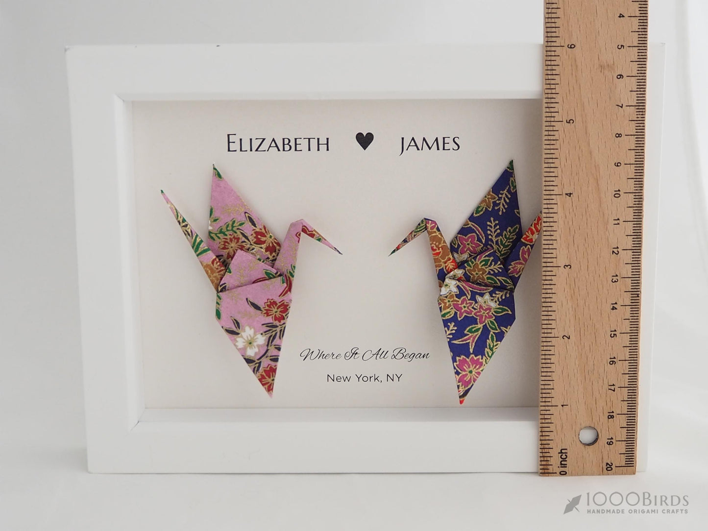 Origami Crane Art Frame – Vibrant Floral Patterns with Gold Accents, Japanese Washi Paper