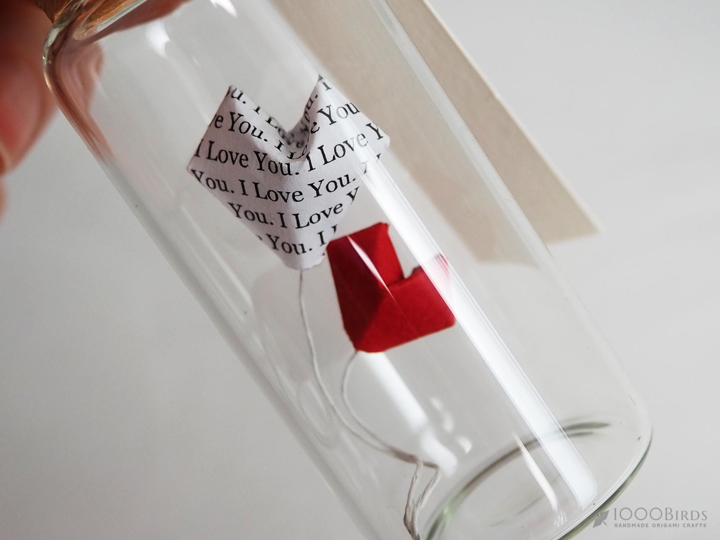 Valentine's Day Gift with Solid Red and "I Love You" Text-Printed Origami Heart Balloons in Mini Bottle