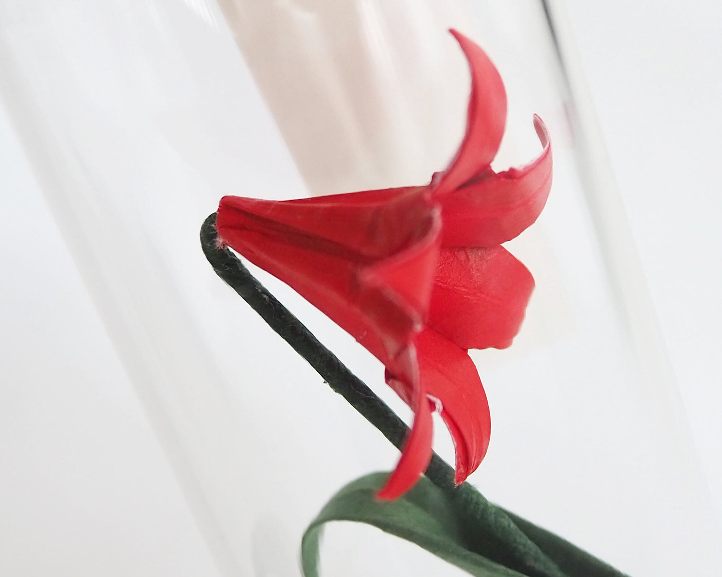 Red Lily Origami Paper Flower in Mini Bottle, UNique Handmade Gift, Personalized Christmas Ornament, Valentine's Day Gift for Her