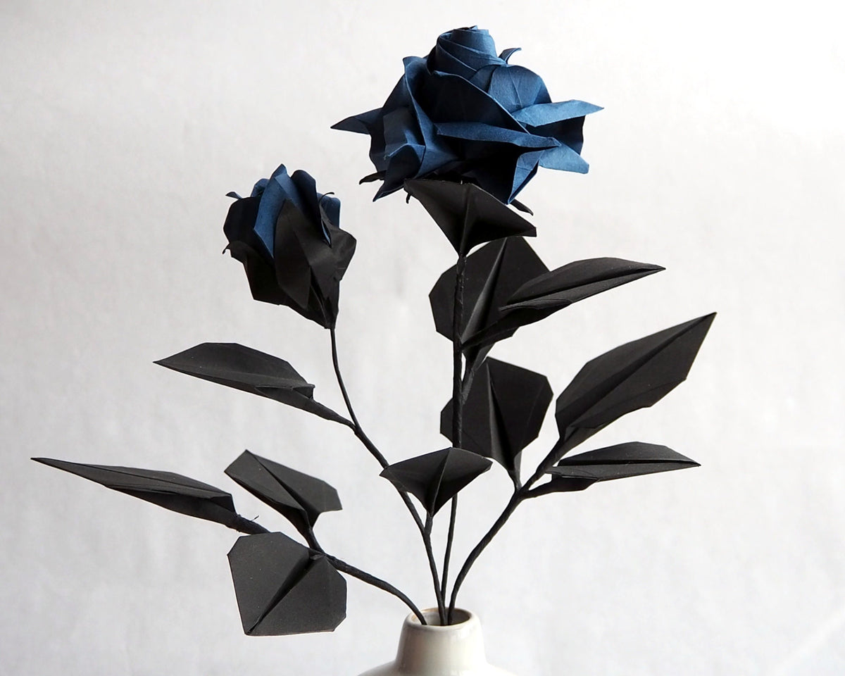 Navy Origami Rose Bouquet: Handmade Japanese Paper Flowers