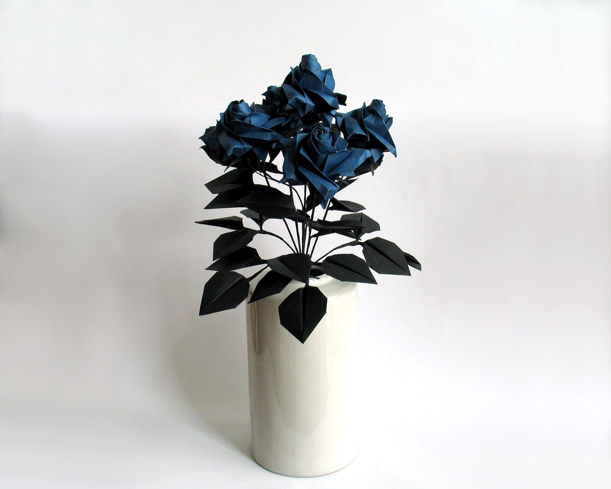 Navy Origami Rose Bouquet: Handmade Paper Flower Arrangement