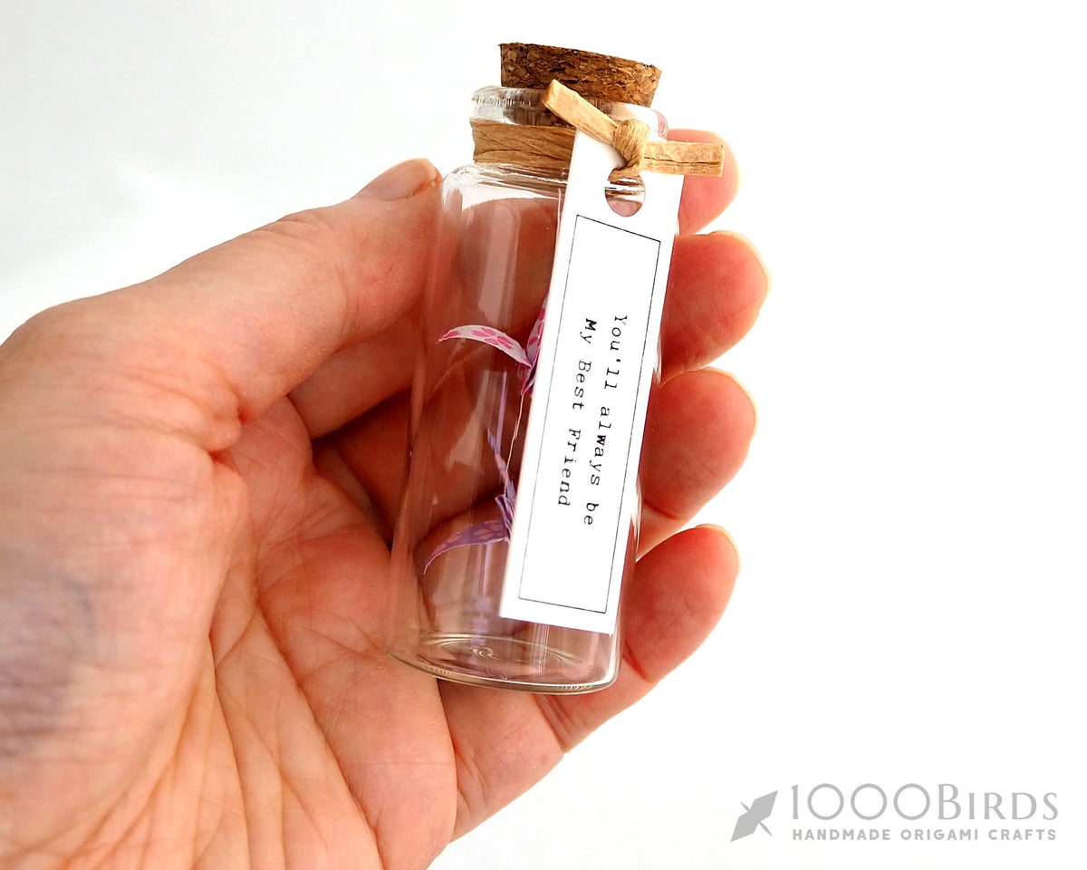 Kawaii Cherry Blossom Origami Paper Cranes in Mini Bottle: Friendship Gift