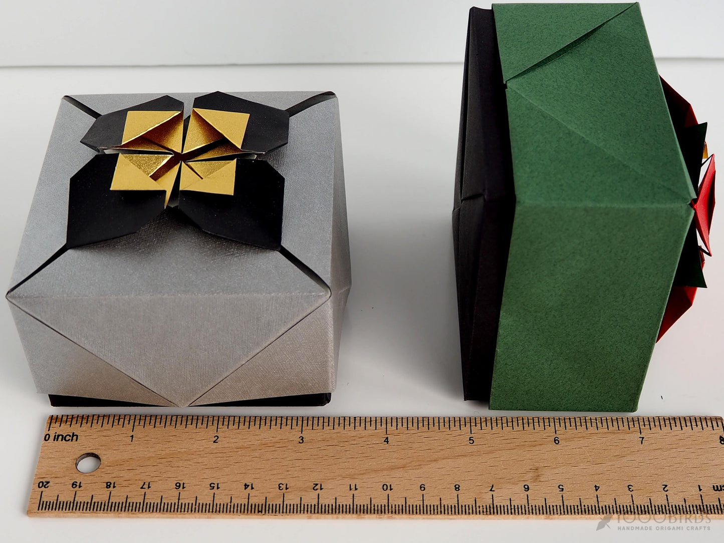 Eco-Friendly Christmas Gift Boxes – Red and Green or Gold, Silver and Black – Handcrafted Japanese Origami Box – For Holiday Gifts & Jewelry