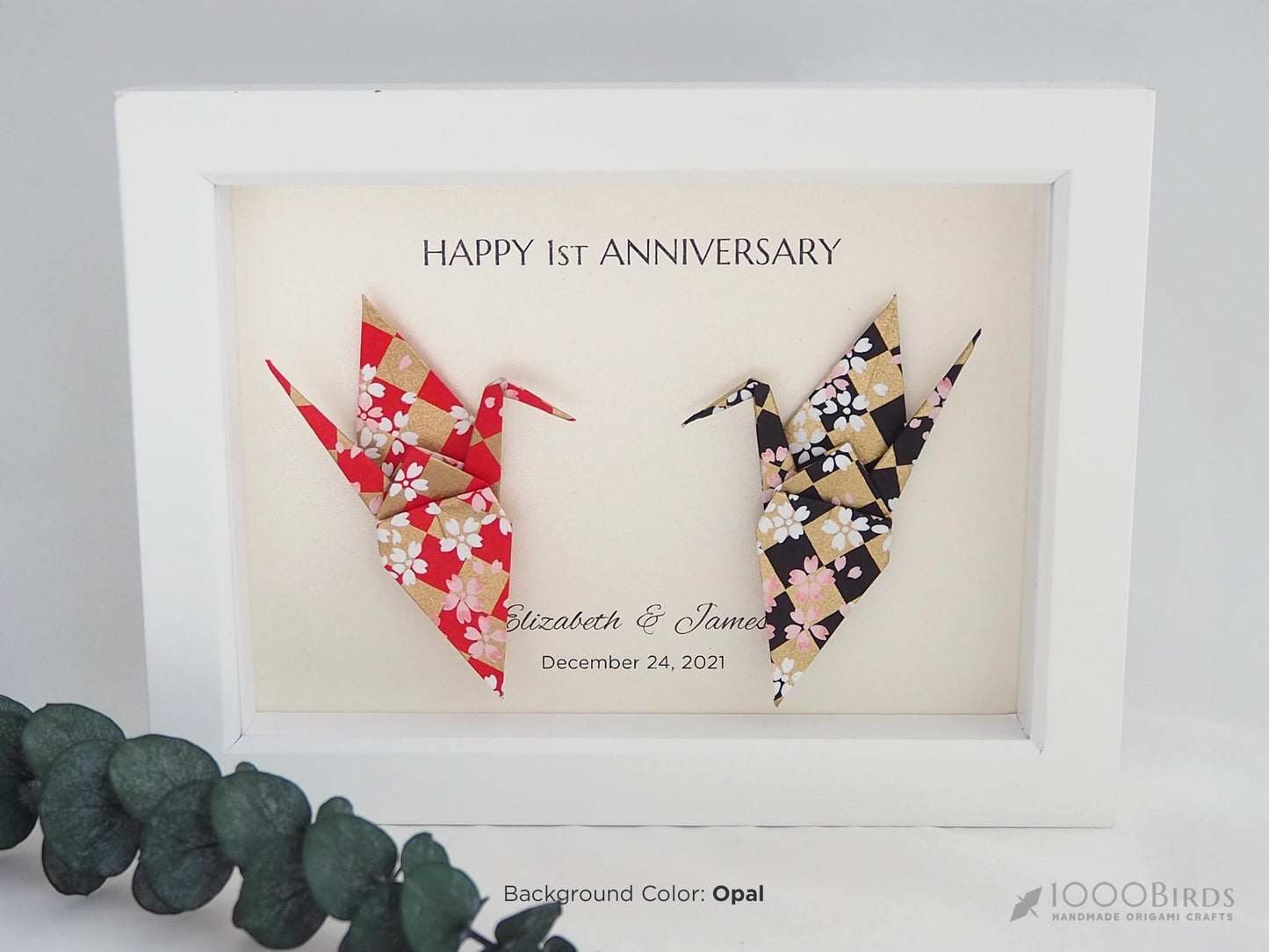 Checker Pattern with Cherry Blossoms Origami Crane Art Frame – Authentic Japanese Yuzen Washi Paper
