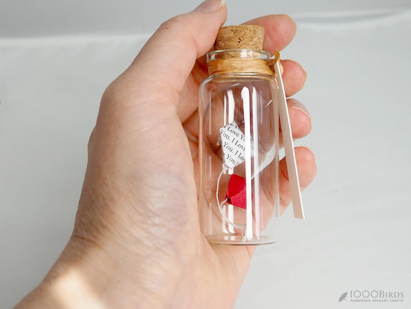 Valentine's Day Gift with Solid Red and "I Love You" Text-Printed Origami Heart Balloons in Mini Bottle