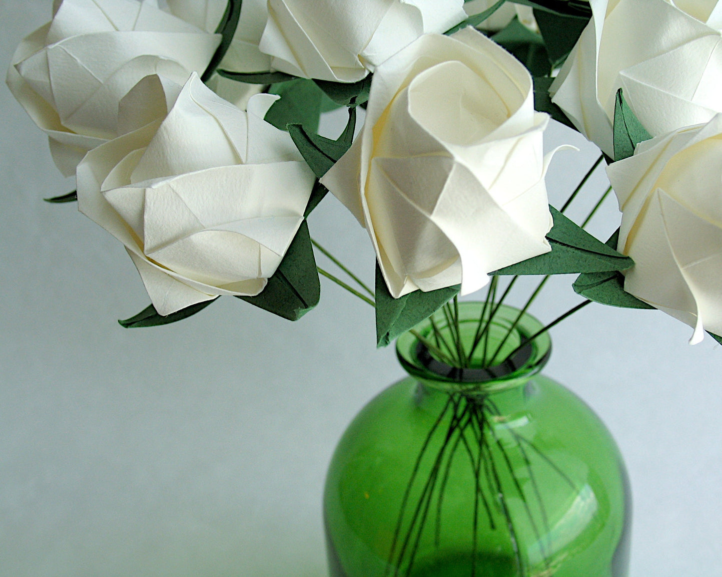 White Origami Rose Bouquet: 12 Handmade Paper Flowers