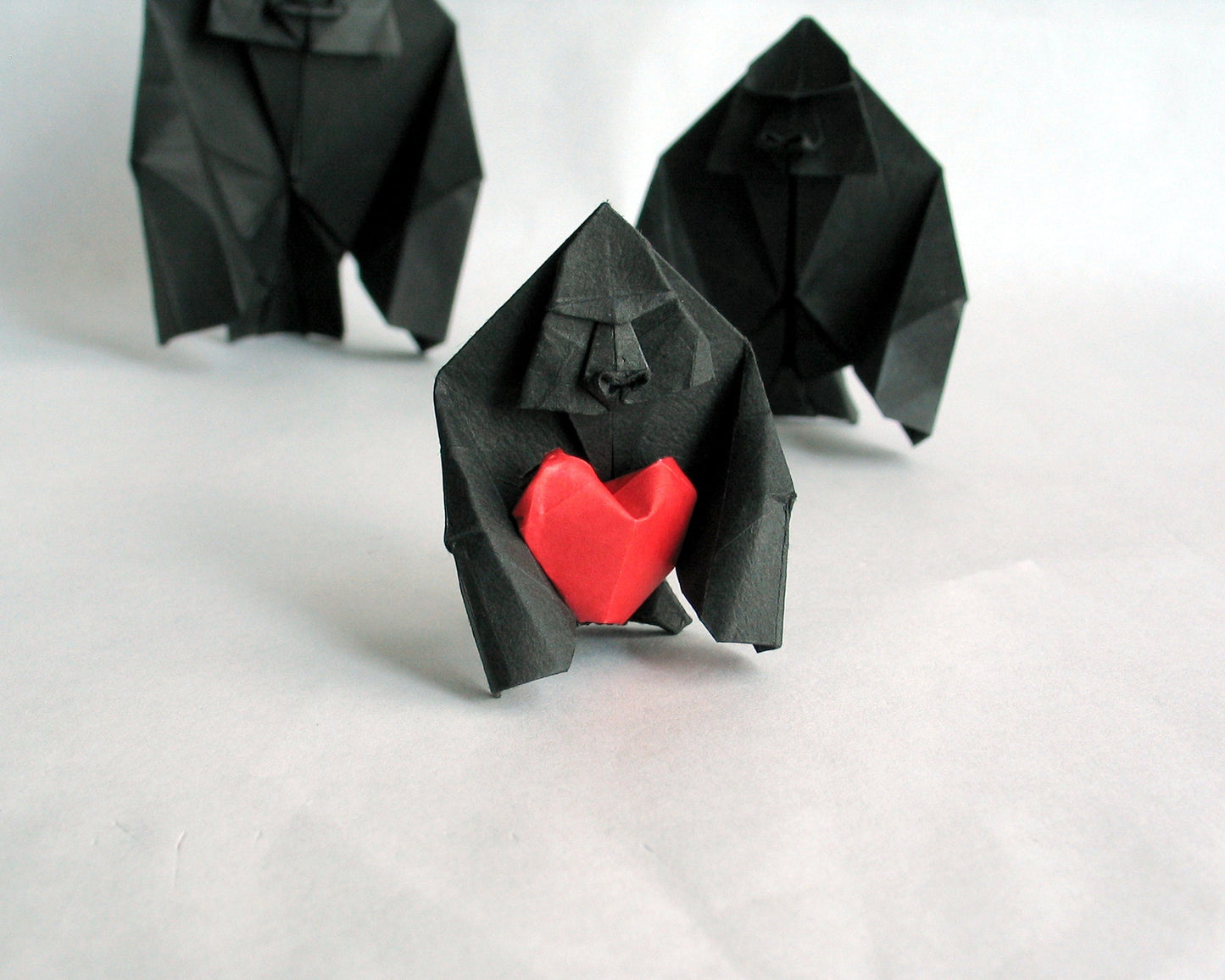 Origami Gorilla Family Sculpture: Handmade Paper Animal Art