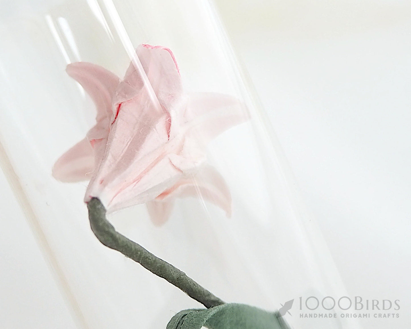 Pink Japanese Washi Origami Paper Lily in Mini Bottle with Personalized Tag for Graduation Gift, Remembrance Gifts