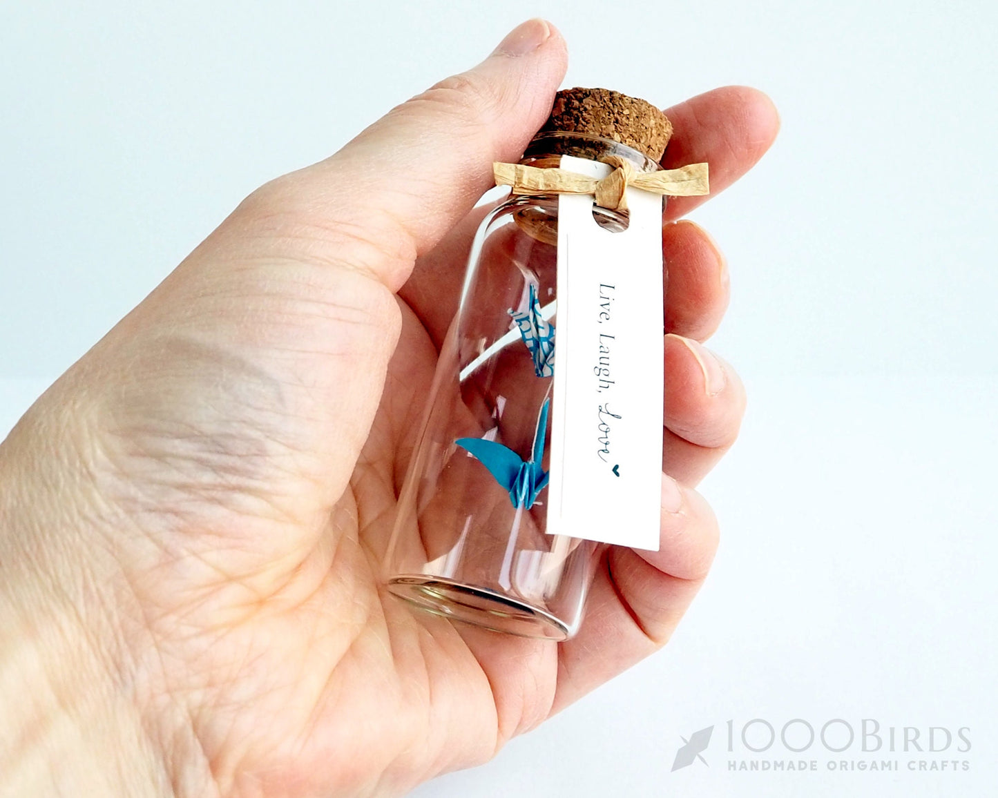Origami Paper Cranes in Mini Bottle with Personalized Tag