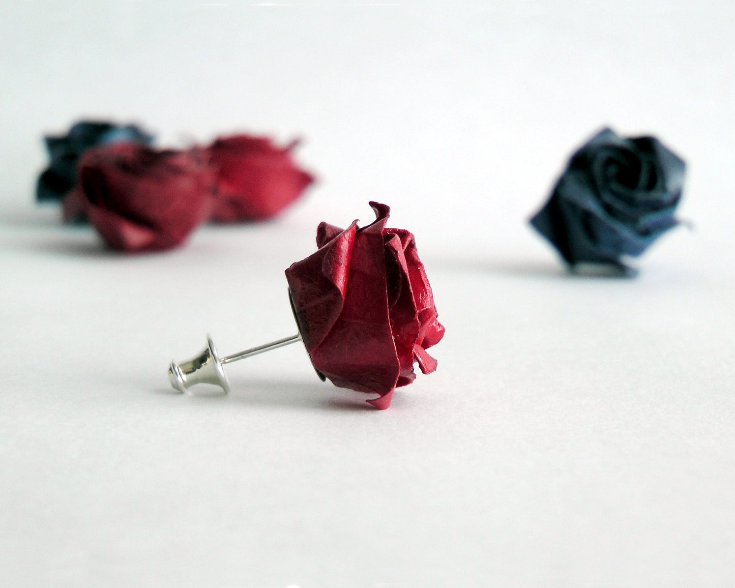 Origami Rose Stud Earring: Sterling Silver, Paper Flower, Kawaii Bijoux