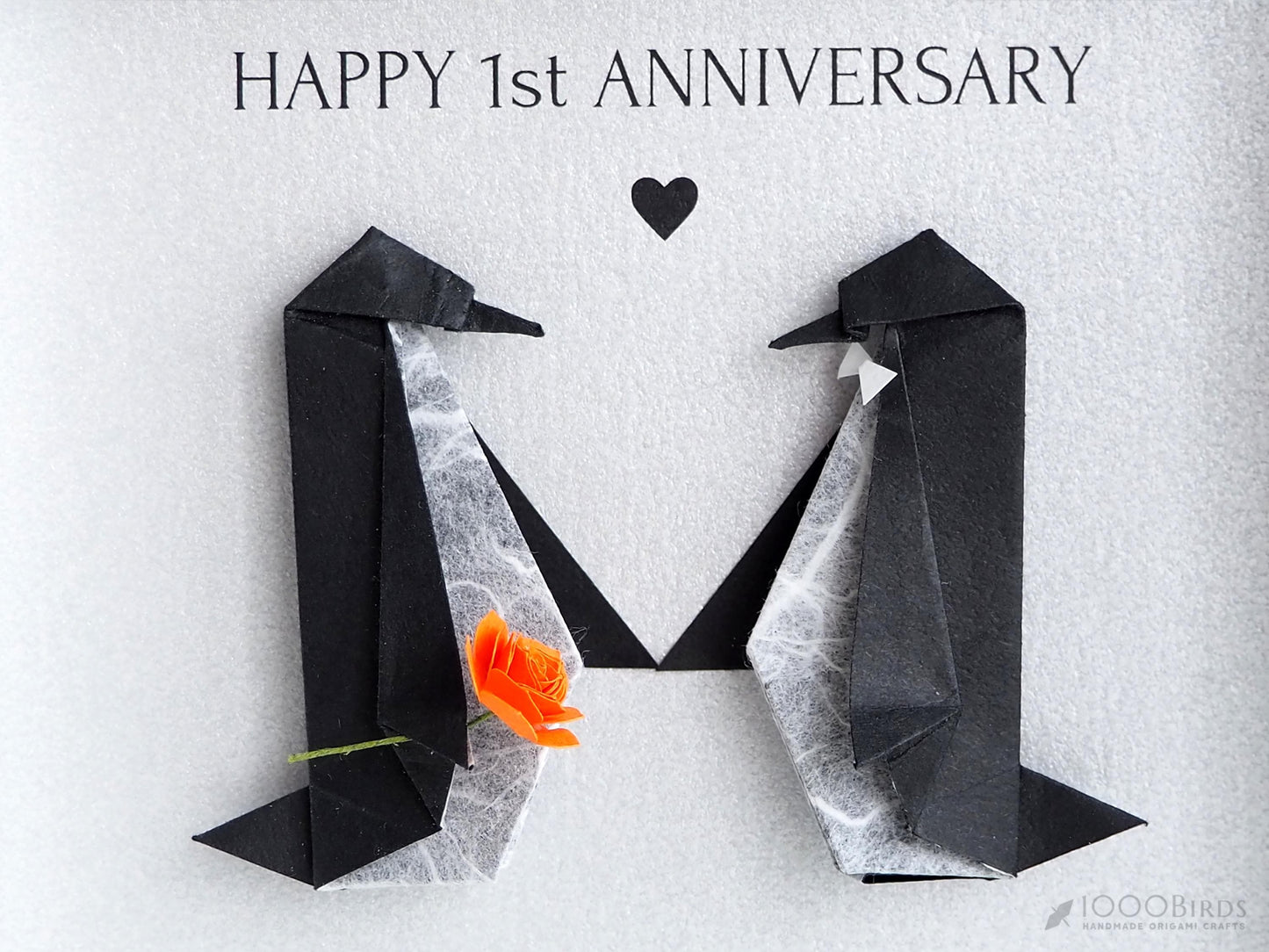 Personalized Origami Penguin Couple – Framed Art for First Wedding Anniversary / Paper Anniversary Gift