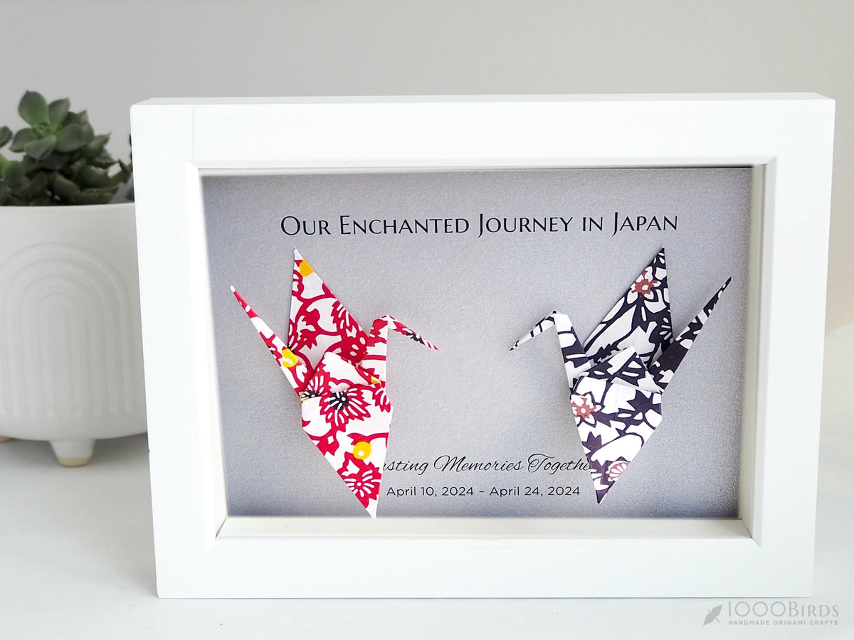 Japanese Yukata Pattern Origami Crane – Memorable Japan Trip Keepsake for Couples, Framed Art