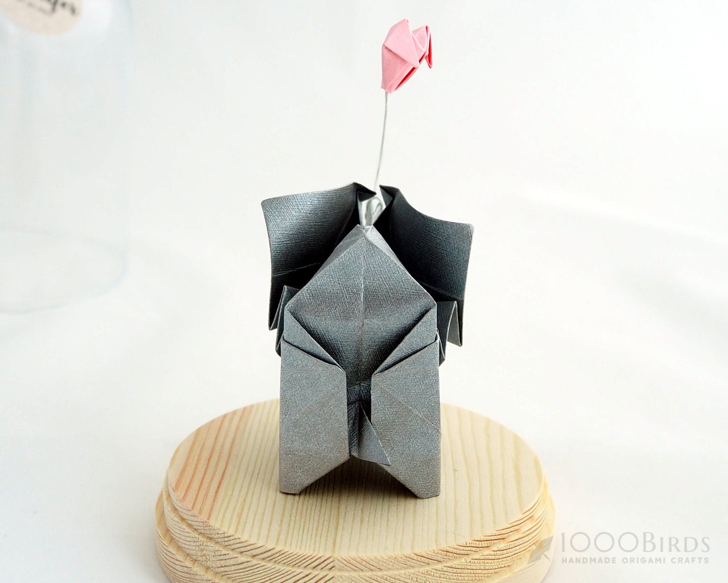 Origami Elephant & Balloon in Glass Cloche: Baby Shower Decor