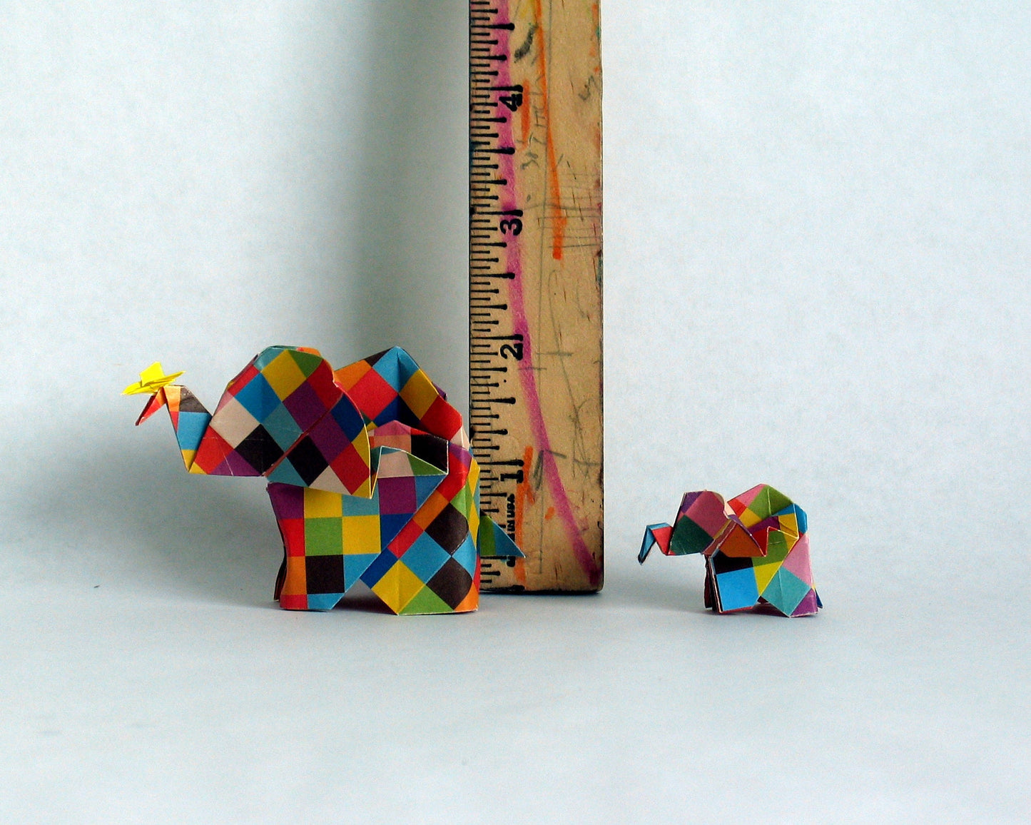 Origami Elephant Family: Handmade Paper Sculpture with Butterfly