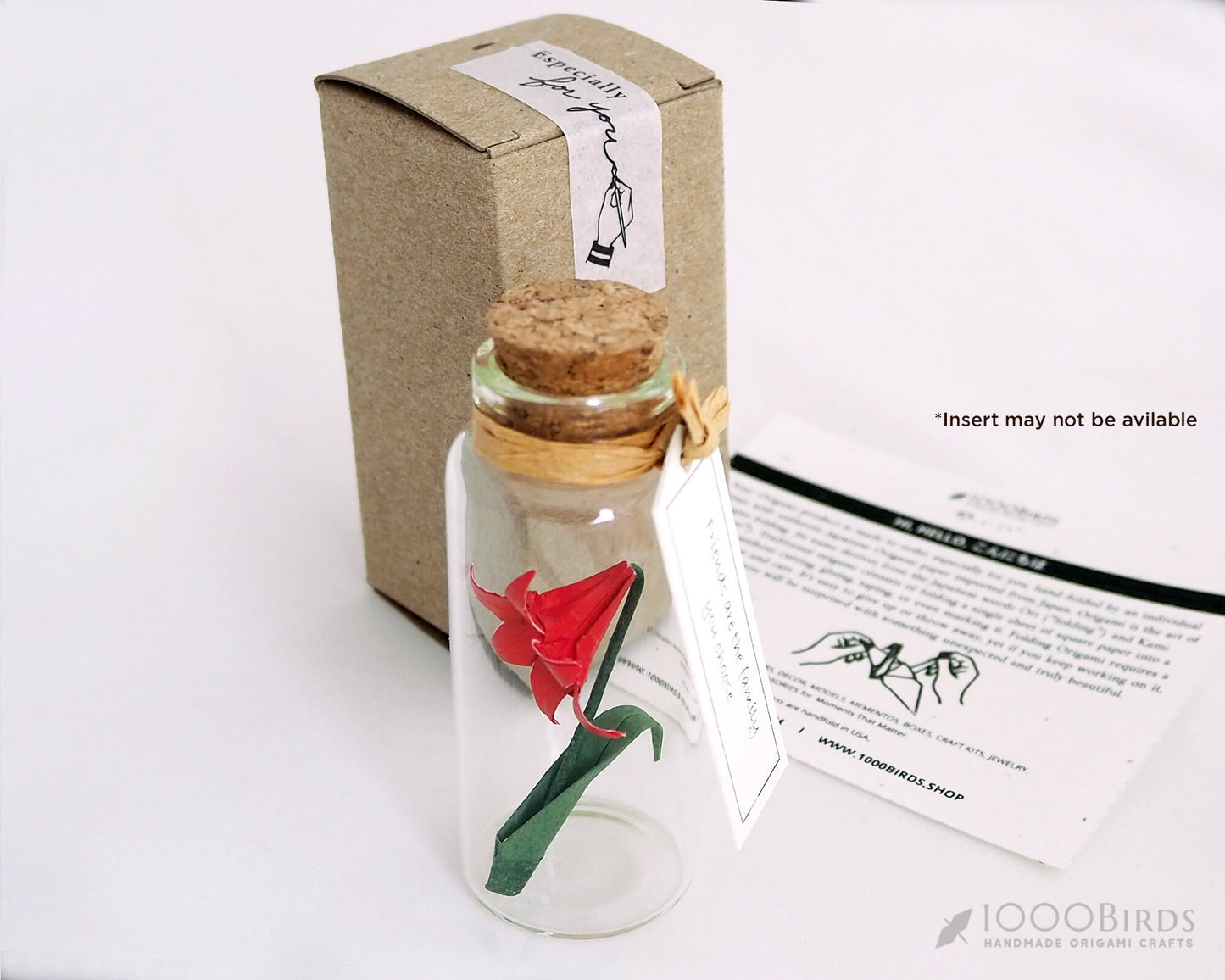 Red Lily Origami Paper Flower in Mini Bottle, UNique Handmade Gift, Personalized Christmas Ornament, Valentine's Day Gift for Her