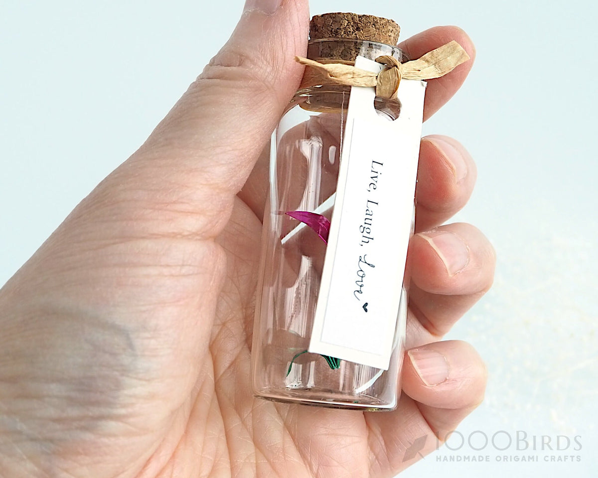 Metallic Origami Crane Gift: Personalized Message in Mini Bottle