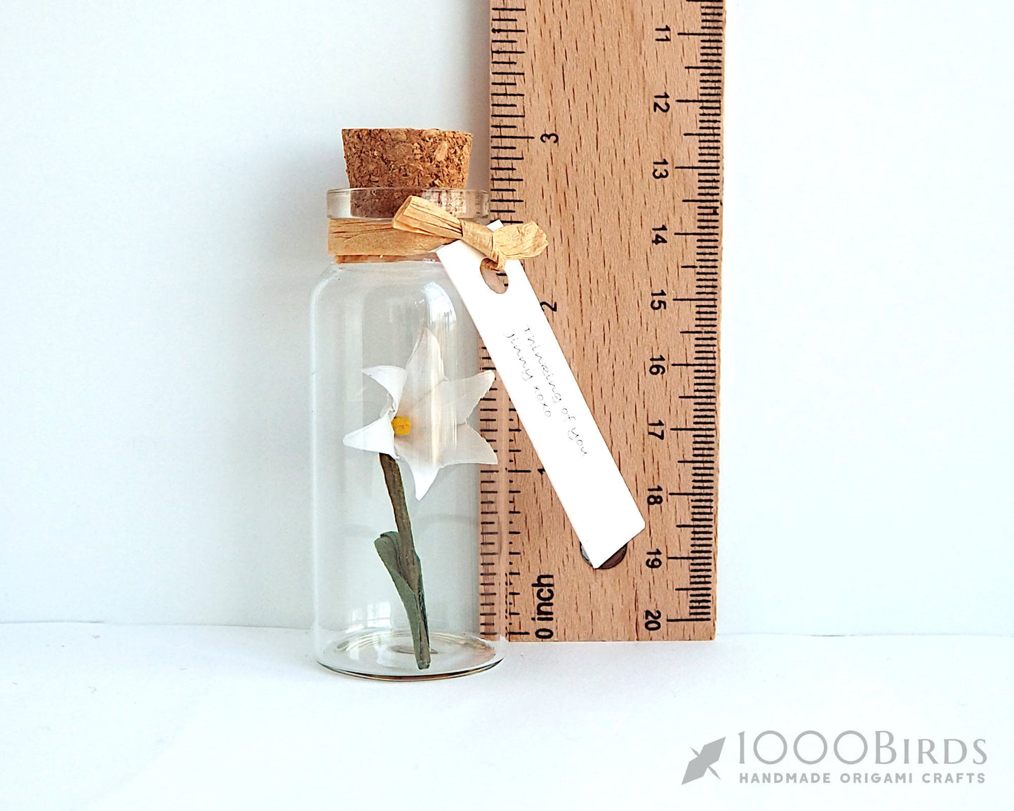 Origami White Lily in Bottle: Therapeutic Paper Flower Gift