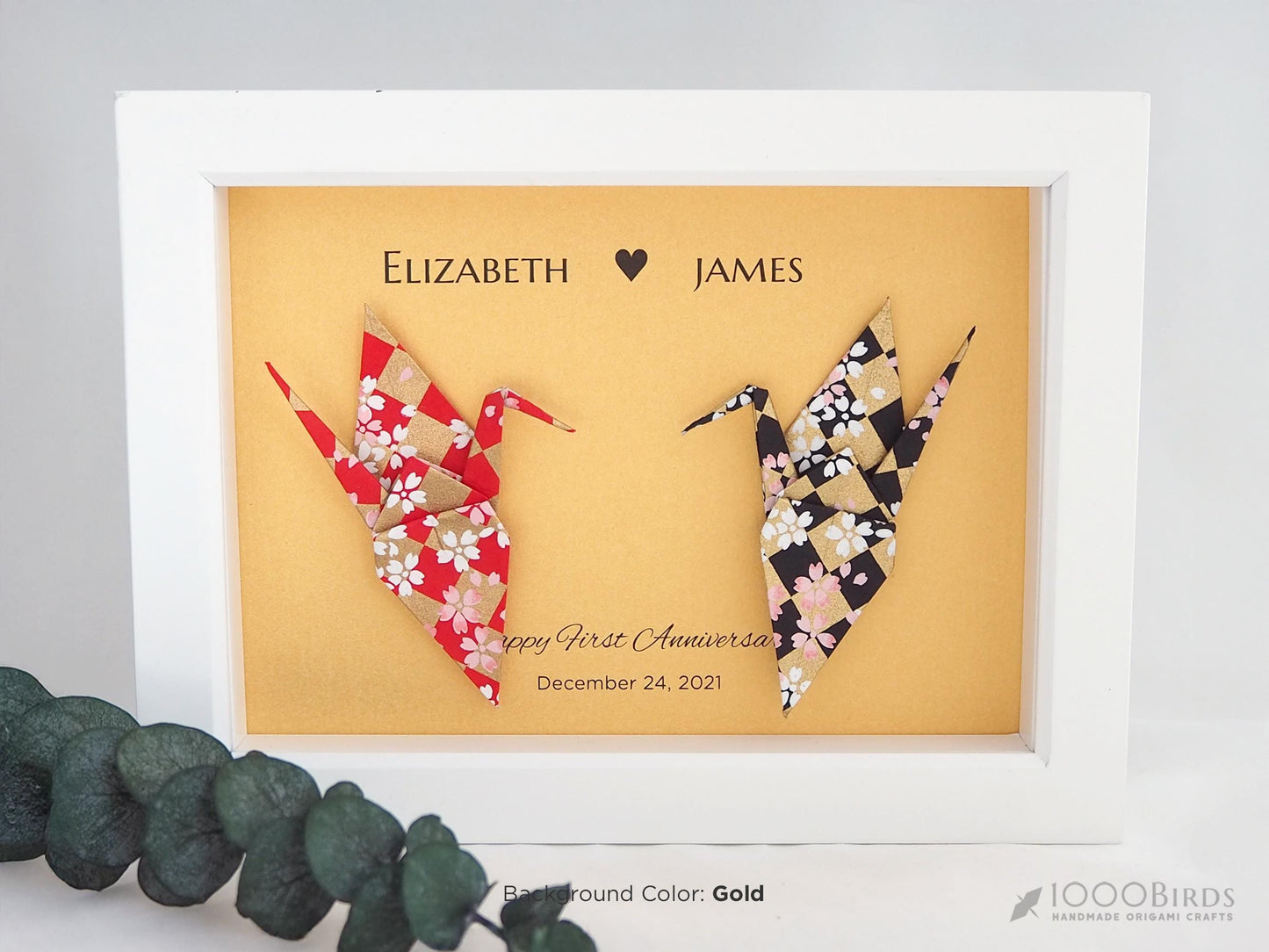 Checker Pattern with Cherry Blossoms Origami Crane Art Frame – Authentic Japanese Yuzen Washi Paper