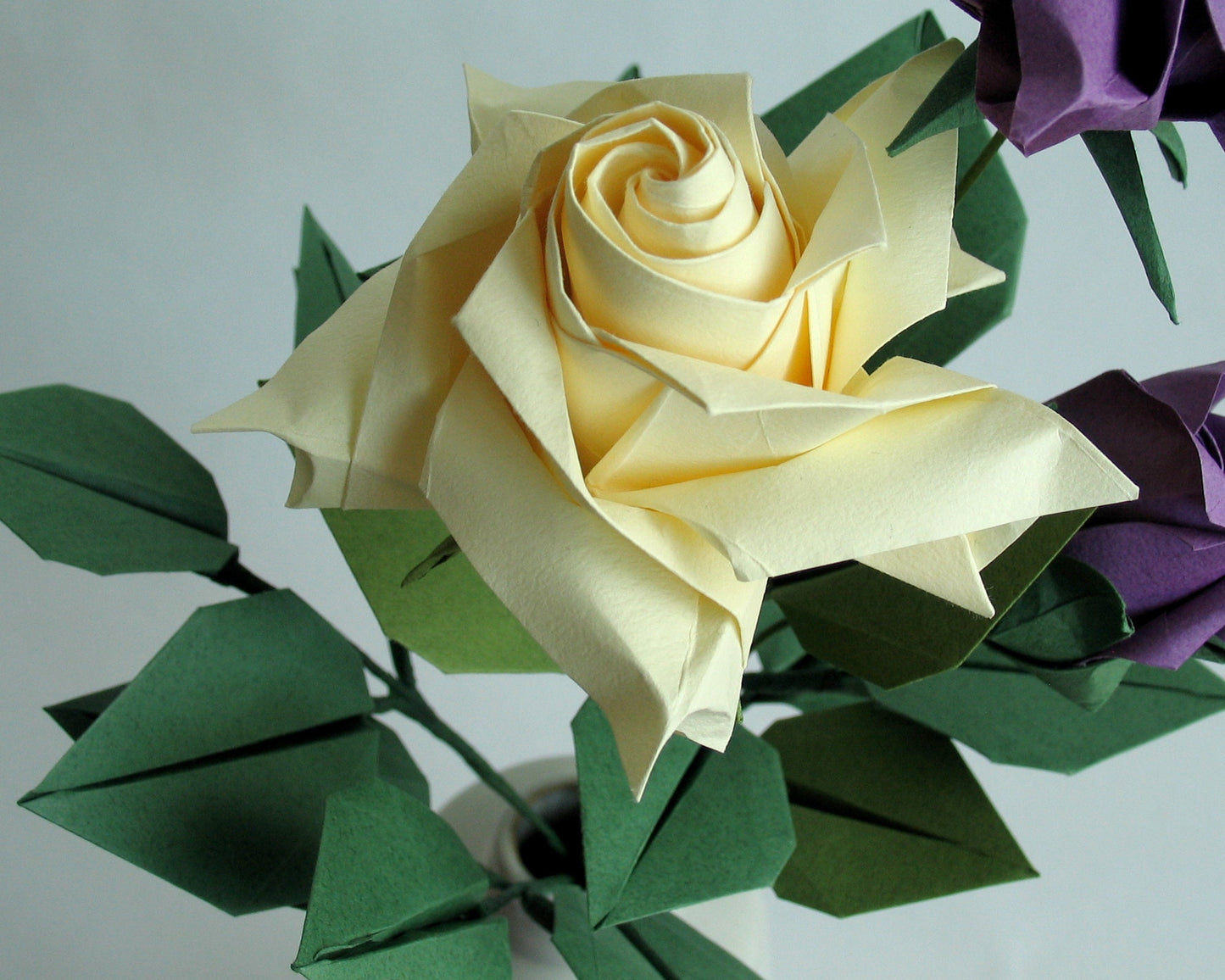 Purple Origami Rose, Cream Origami Rose, Origami Rose Bouquet, Paper Flower Bouquet, Origami Decoration, Paper Anniversary, Anniversary Gift