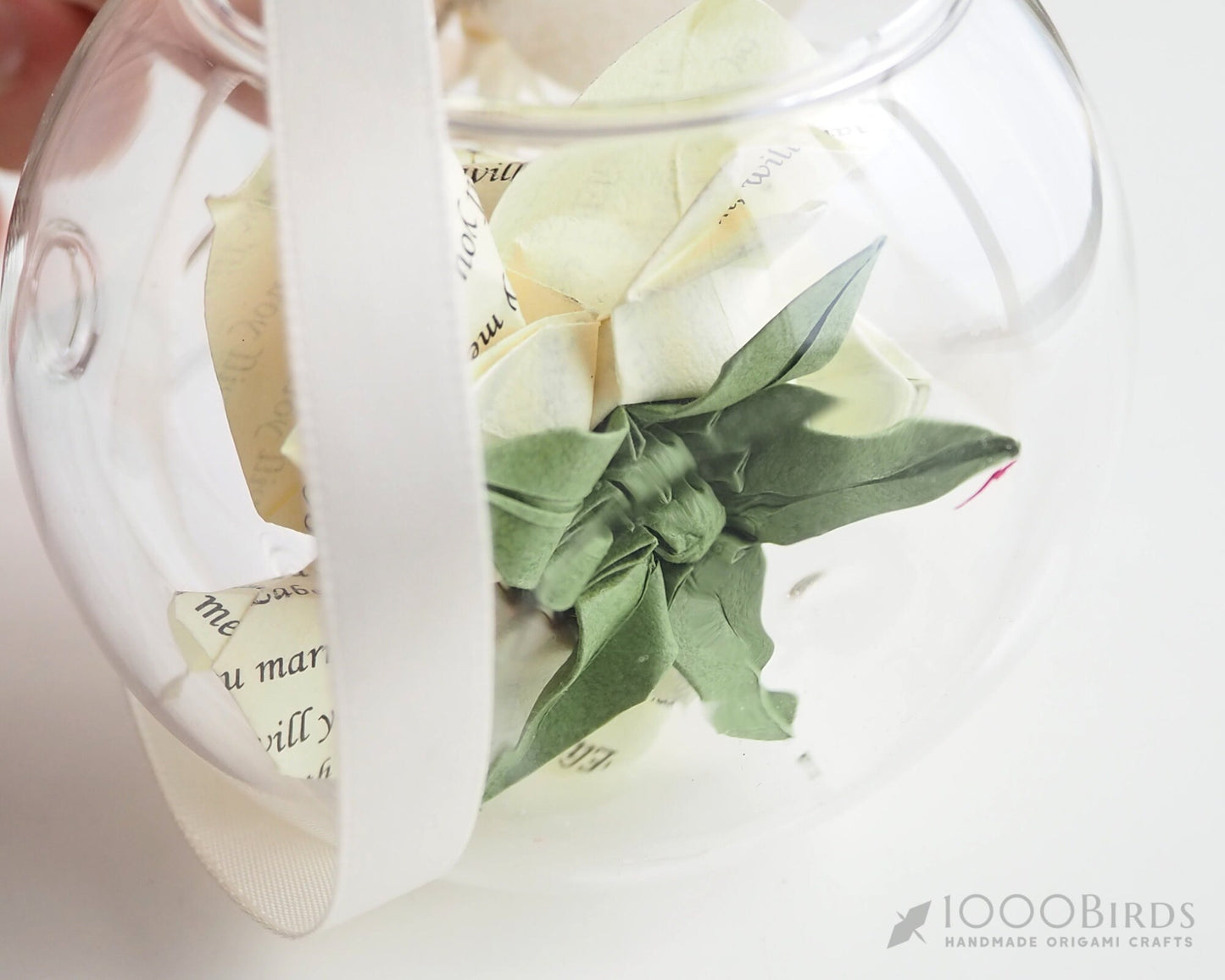 Personalized Origami Rose Ornament | First Christmas Gift | Custom Anniversary Keepsake in Glass Globe