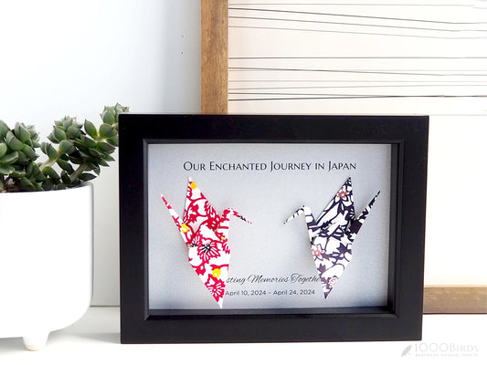 Japanese Yukata Pattern Origami Crane – Memorable Japan Trip Keepsake for Couples, Framed Art