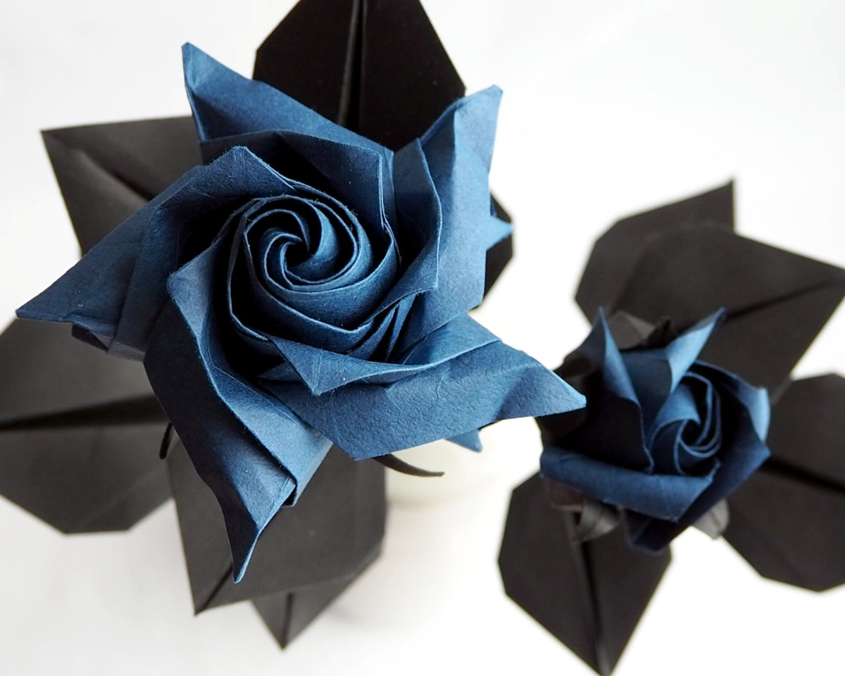 Navy Origami Rose Bouquet: Handmade Japanese Paper Flowers