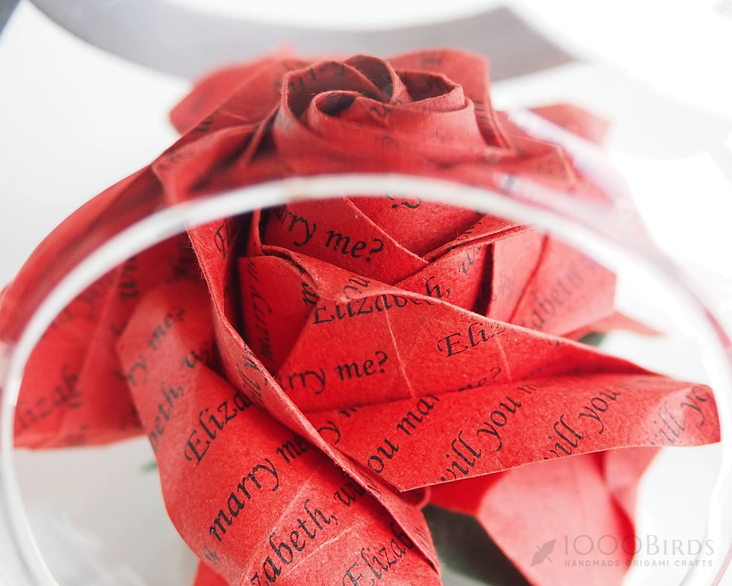 Personalized Origami Rose Ornament | First Christmas Gift | Custom Anniversary Keepsake in Glass Globe