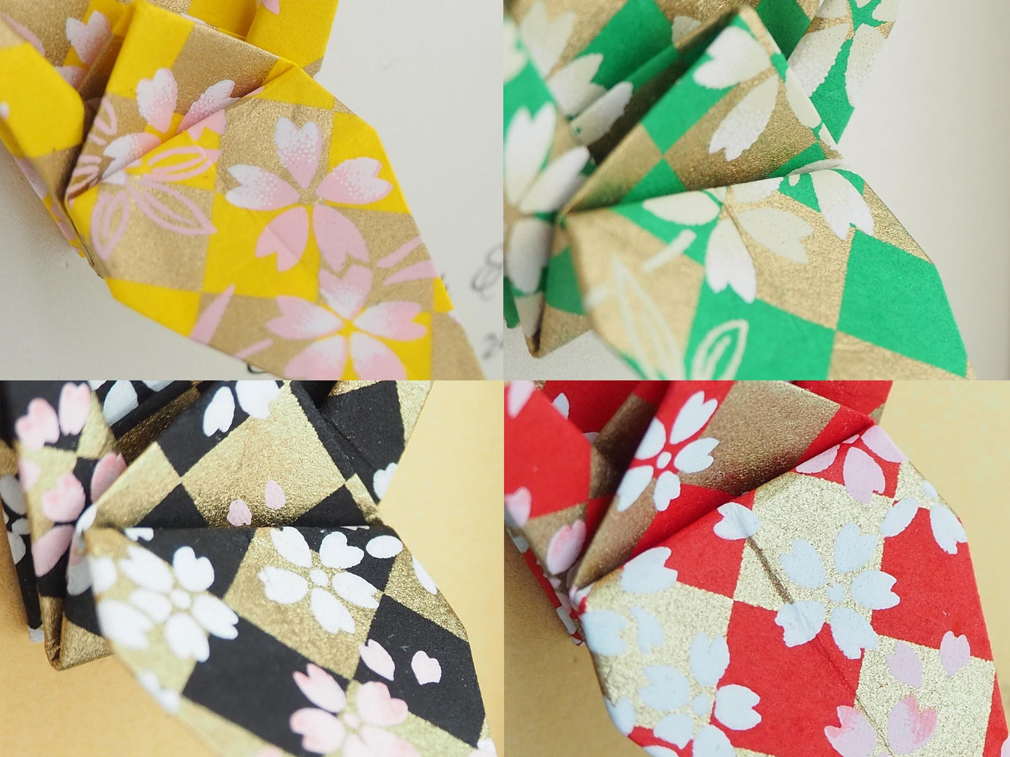 Checker Pattern with Cherry Blossoms Origami Crane Art Frame – Authentic Japanese Yuzen Washi Paper