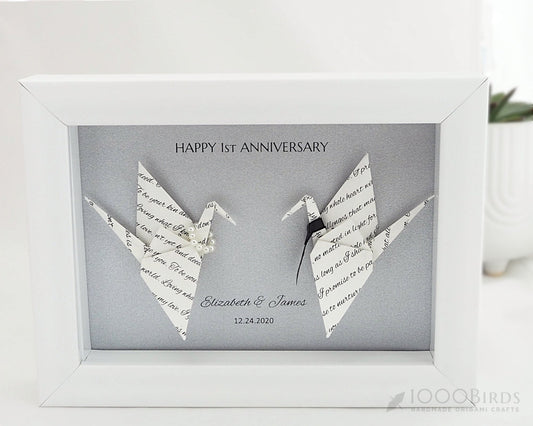 Personalized Wedding Vow Printed Origami Crane Art Frame – Perfect 1st Anniversary Gift for Him and Her
