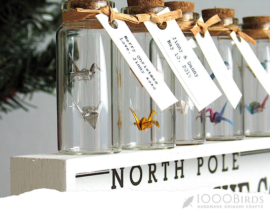 Origami Paper Crane, Mini Paper Crane, Small Party Favor, Kimono Pattern, Crane Garland, Mini Bottle, Personalized Tag, Gift for Boyfriend