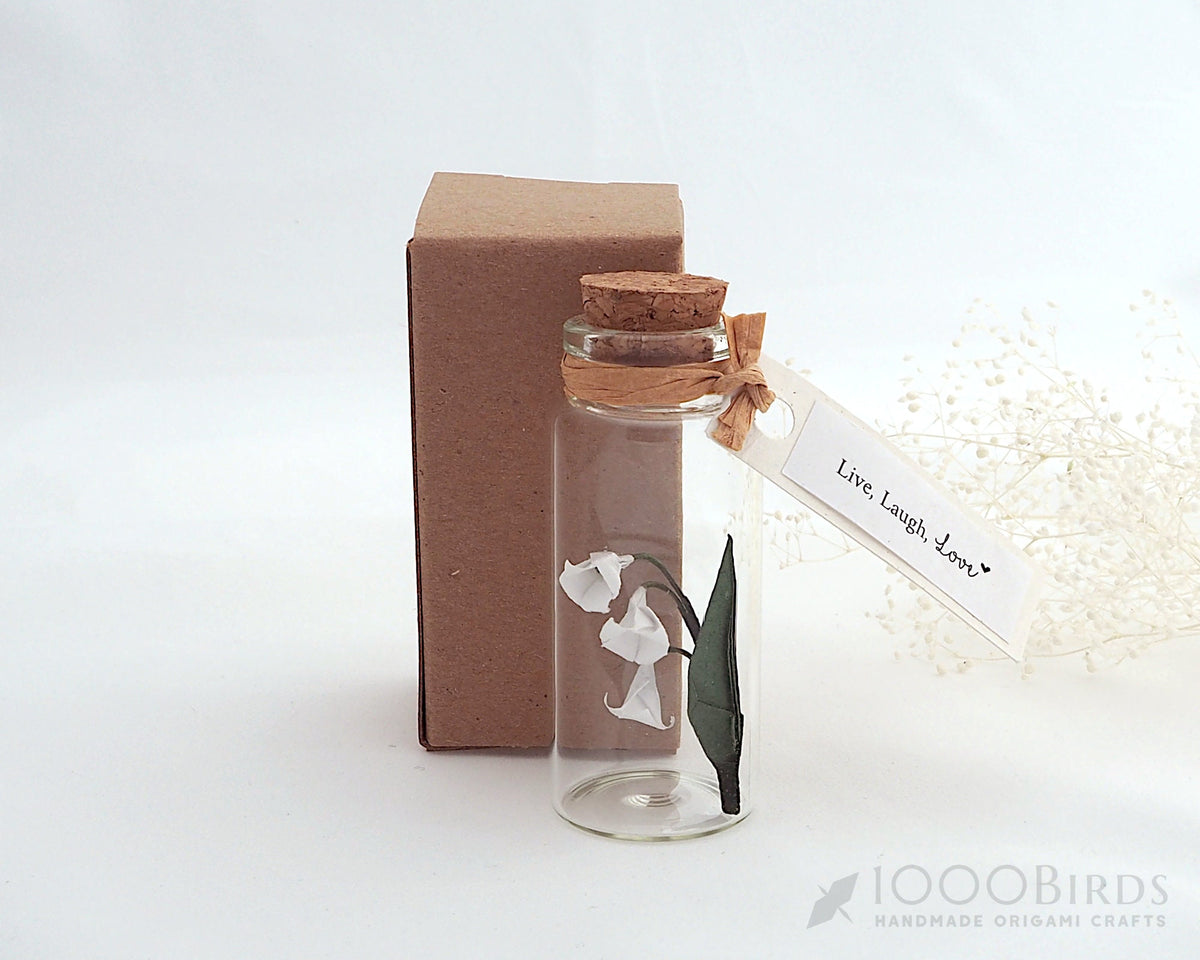 Lily of the Valley, Origami Lily of the Valley, Origami Paper Lily, Mini Glass Bottle, Personalized Gift, Paper Anniversary, Wish Bottle