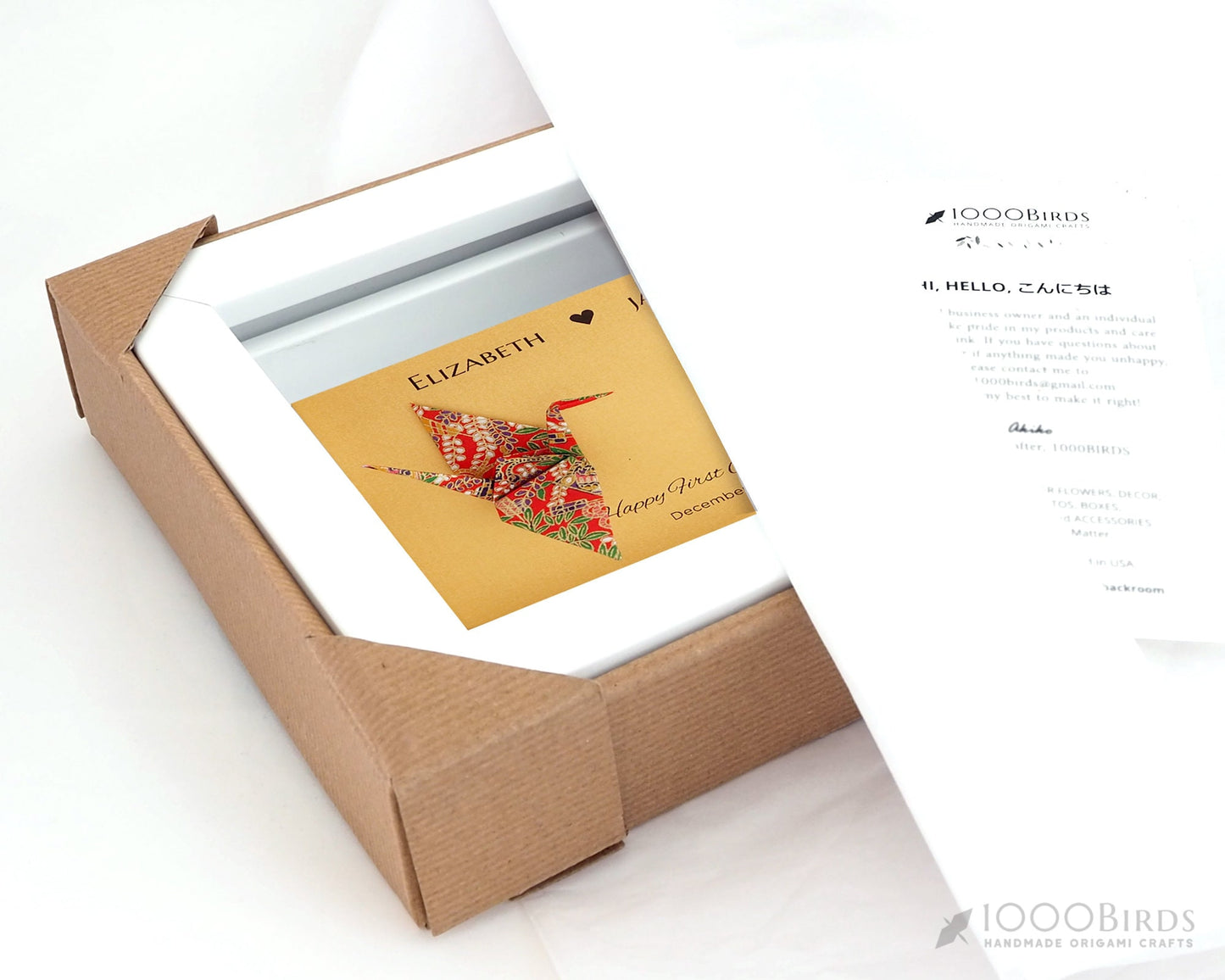 Fireworks Vermilion and Black Japanese Yuzen Washi Origami, You and Me Love Birds Personalized Art for Couple, First Anniversary Gift