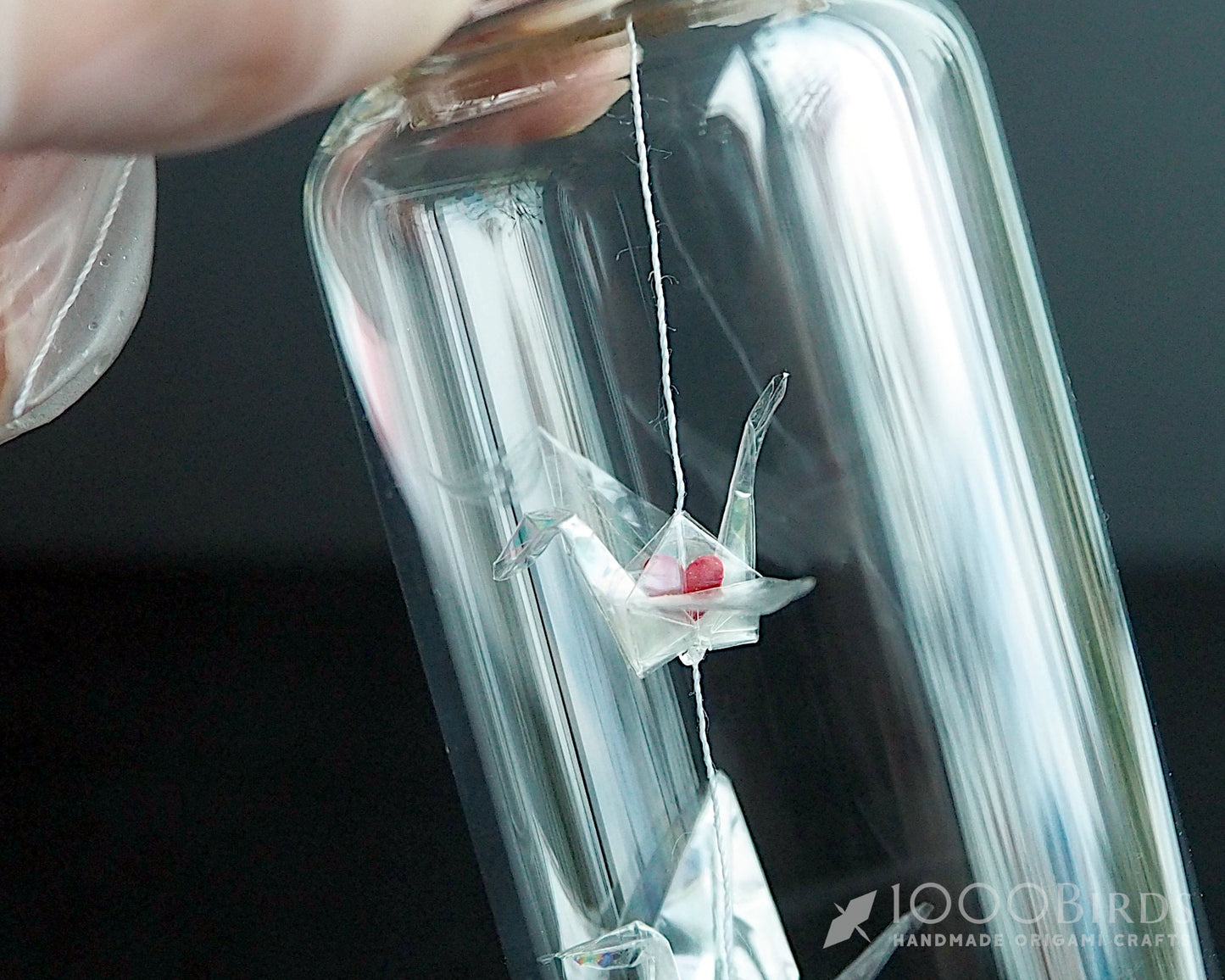 Personalized Clear Origami Crane Duo – Wedding Gift for Couples / Paper Anniversary Keepsake & Christmas Ornament